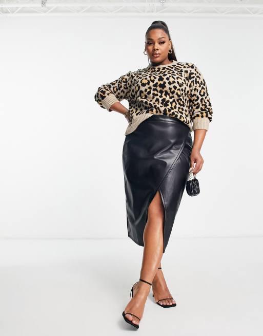 Leopard print top on sale and leather skirt