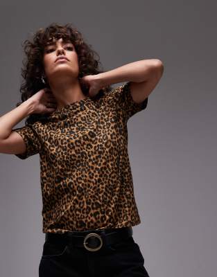 Mango Leopard Print T-shirt In Brown