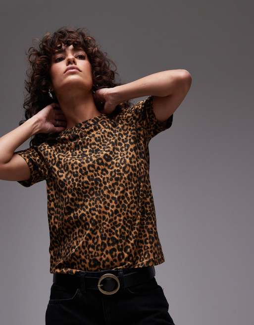 Mango leopard print t-shirt in brown