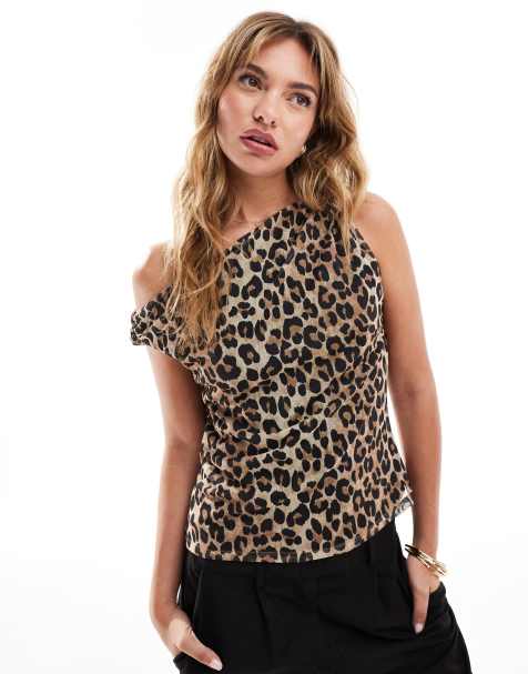 Mango leopard print twist top in brown - view 1