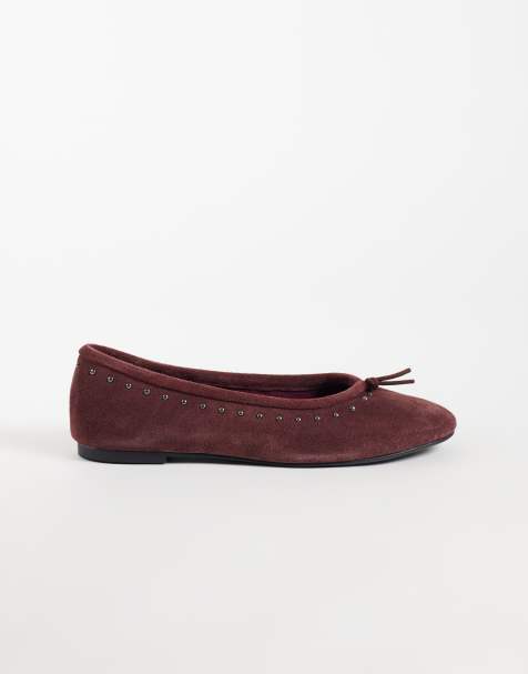 Mango leren ballerina met studs in bordeauxrood - view 1