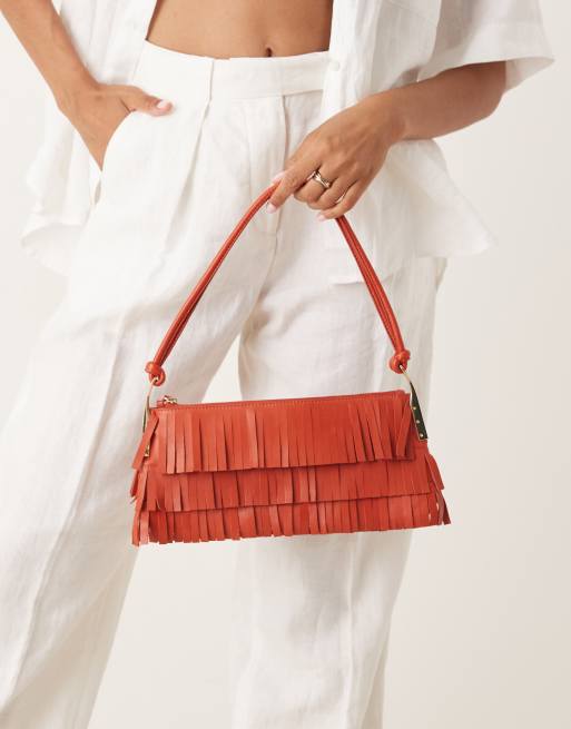 Mango - Leren handtas met franjes en gouden accenten in rustiek rood, 2 van 4