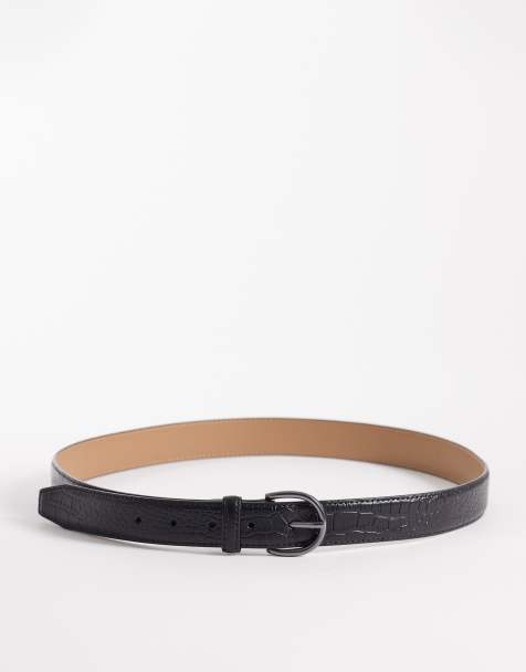 Mango - Leren riem met textuur in zwart - view 1