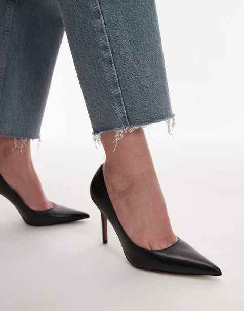 Mango - Leren schoenen met halfhoge hak in zwart - view 1