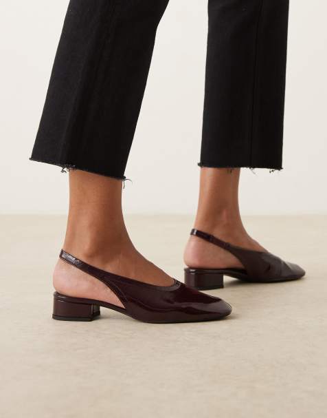 Mango - Leren slingback muiltjes met hak in kersenrood - view 1