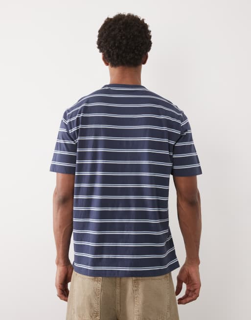 Mango - Let marineblå T-shirt i 100% bomuld med striber, 5 af 5