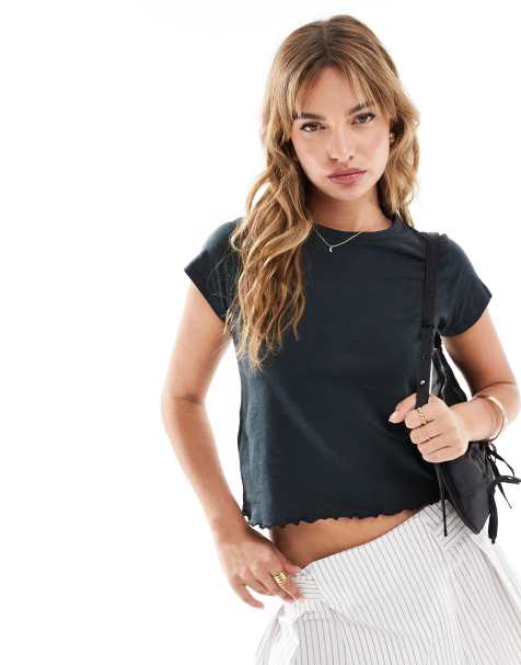 Mango lettuce hem top in black - view 1