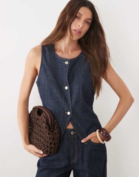Mango - Lia - Gilet de tailleur d'ensemble en denim - Indigo - view 1