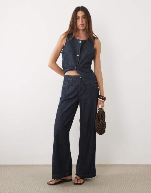 Mango - Lia - Jeans vestibilità comoda color indaco in coordinato