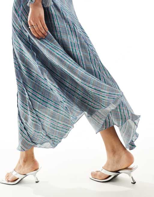 Mango - Lichte geruite maxi-jurk met zakdoekzoom in blauw, 4 van 4