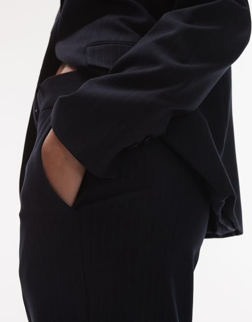 Mango - Lichtgewicht broek in marineblauw met krijtstreep, deel van co-ord set, 4 van 5