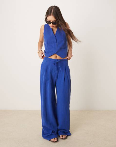 Mango - Lichtgewicht co-ord set met gilet en broek met rechte pijpen in blauw - view 1