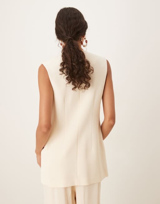 Mango - Lichtgewicht gilet met lange pasvorm en V-hals in karnemelk, deel van co-ord set, 3 van 4