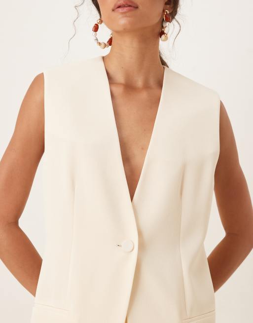 Mango - Lichtgewicht gilet met lange pasvorm en V-hals in karnemelk, deel van co-ord set, 4 van 4