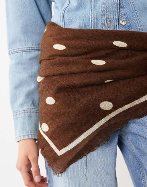 Mango light knitted scarf in polka dot print, 2 of 3