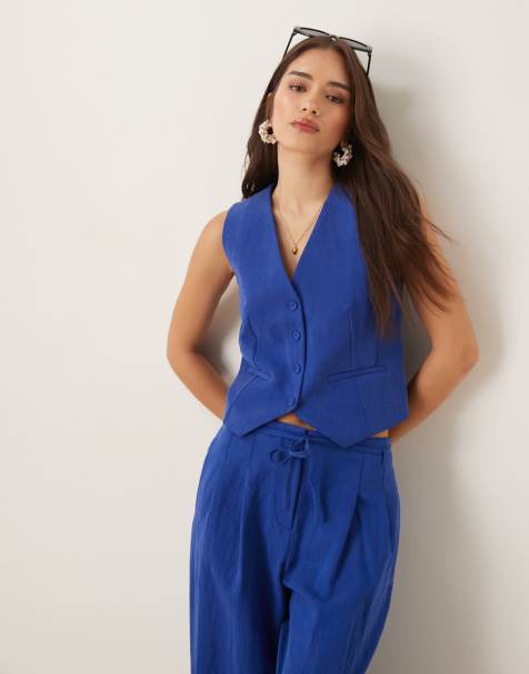 Mango light weight waistcoat co-ord in cobalt - view 1
