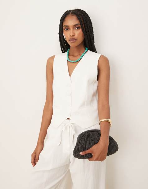 Mango light weight waistcoat co-ord in white - view 1