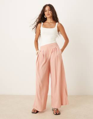 Mango light weight wide leg pants in blush pink-Blue