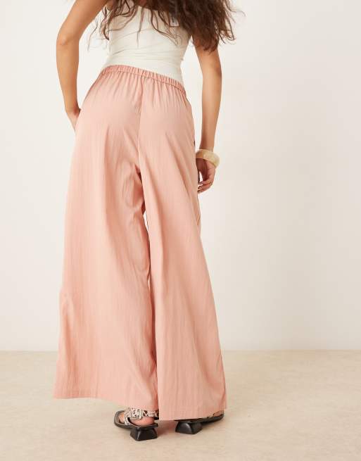 Mango light weight wide leg trousers in blush pink, 3 of 4