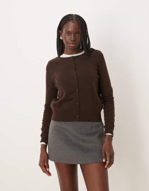 Mango lightweight cardigan in chocolate - view 1