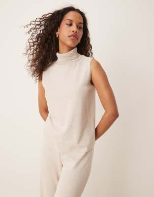 lightweight knit high neck top in light beige - part of a set-Neutral