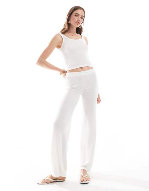 Mango lightweight knitted co-ord trousers in white - view 1