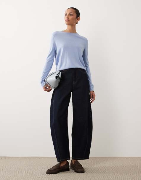 Mango lightweight knitted crew neck top in pastel blue