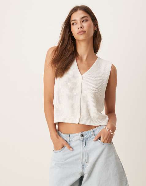 Mango lightweight knitted vest in white - view 1