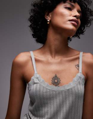 lightweight open knit cami pajama top in sage green - part of a set