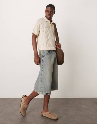 Mango Lightweight Open Knit Polo Top In Neutral