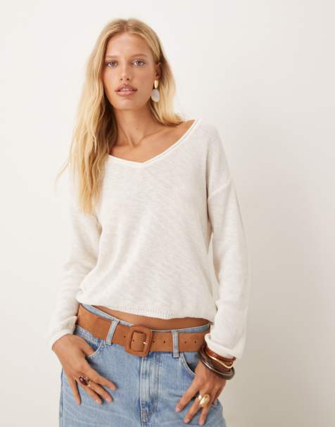 Mango lightweight slouchy knitted top in ecru - view 1