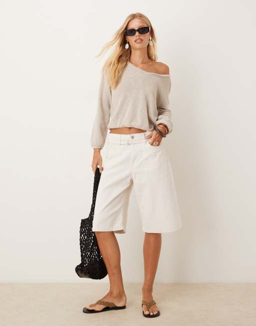 Mango lightweight slouchy knitted top in putty, 3 of 4