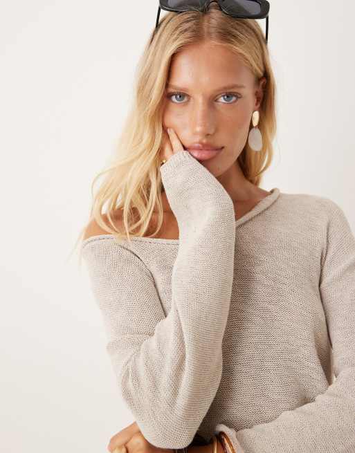 Mango lightweight slouchy knitted top in putty, 4 of 4