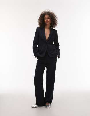 Mango Lightweight Thin Pinstripe Blazer In Navy