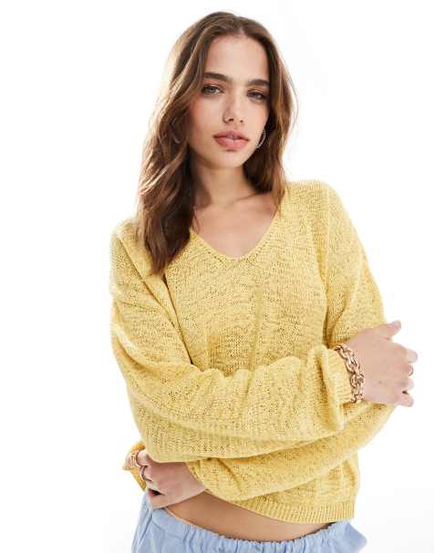 Mango lightweight v neck jumper in yellow - view 1