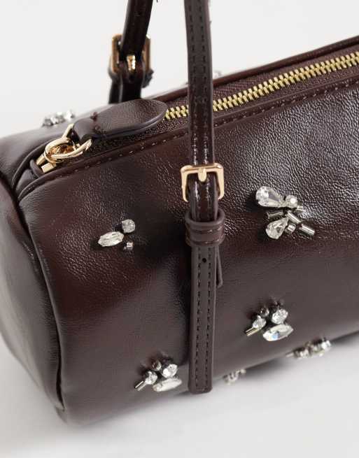 Mango lille bowlingtaske med pynt i brun, 3 af 4