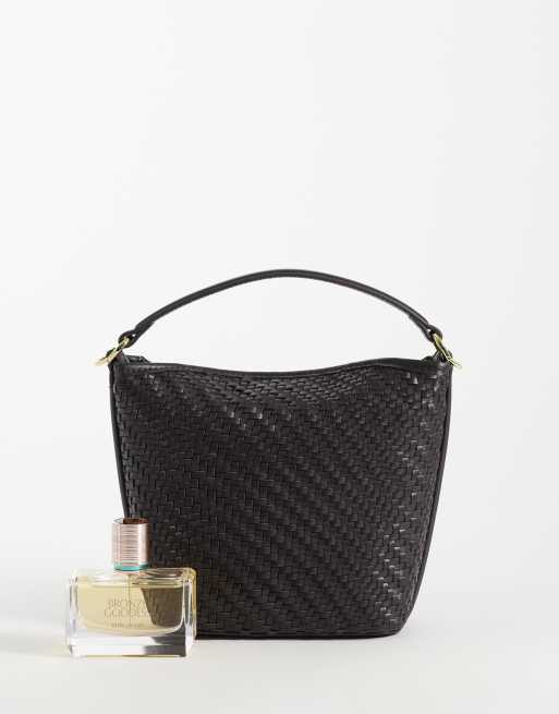 Mango - Lille brun bucket-taske i vævet materiale, 2 af 4