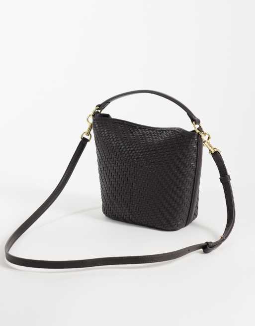Mango - Lille brun bucket-taske i vævet materiale, 4 af 4