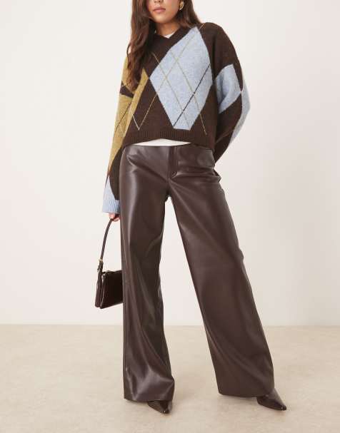 Mango Lima faux leather straight pants in burgundy - view 1