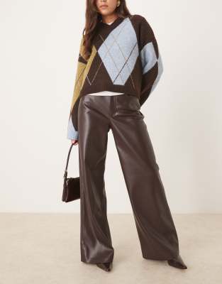 Mango - Lima - Pantalon droit en imitation cuir - Bordeaux-Rouge