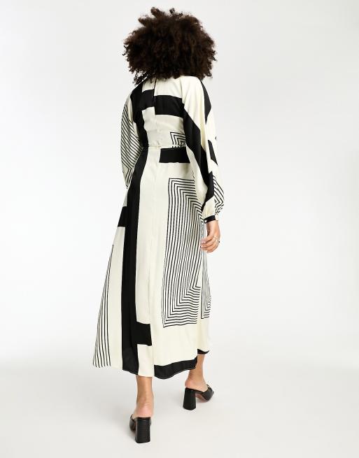 ASOS EDITION knitted wrap blouson sleeve wrap maxi dress in khaki