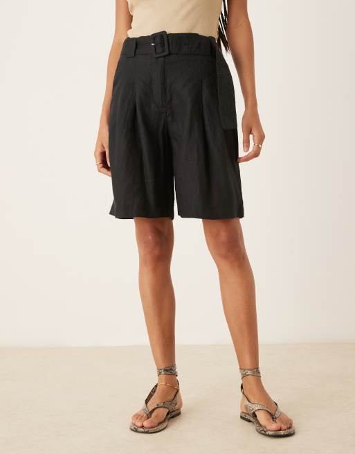 Mango linen bermuda shorts in black