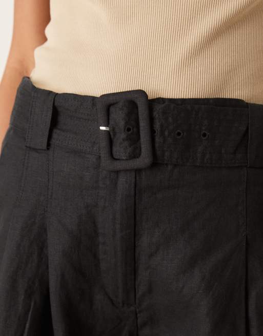 Mango linen bermuda shorts in black