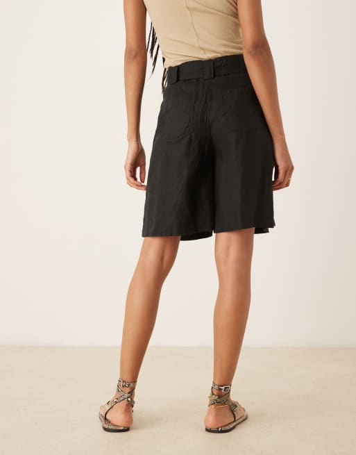 Mango linen bermuda shorts in black