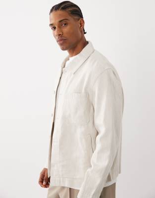 Mango Linen Blend Denim Look Button Up Jacket In White