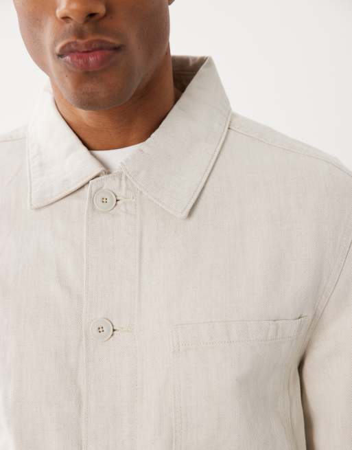 Mango linen blend denim look button up jacket in ecru, 4 of 5