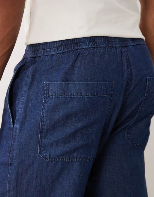 Mango linen blend denim look draw string trousers in blue, 5 of 5