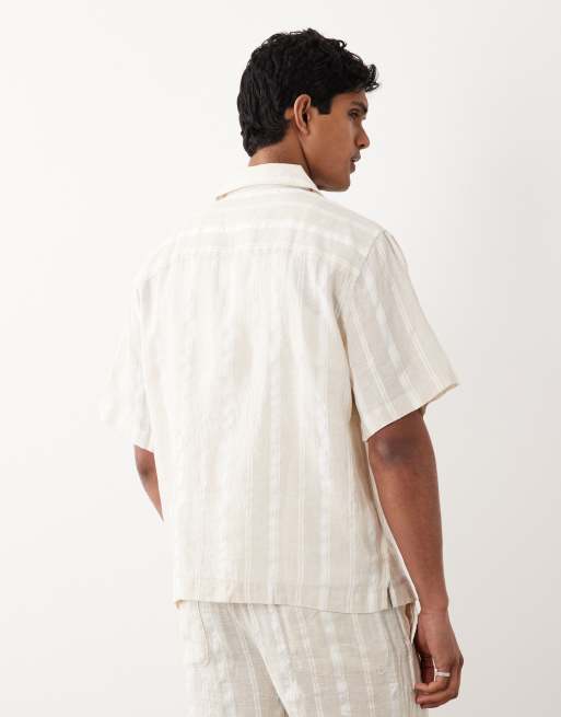 Mango linen blend short sleeve striped shirt in ecru, 5 of 5