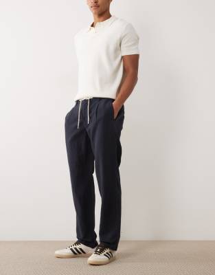 Mango Linen Blend Straight Leg Drawstring Pants In Blue
