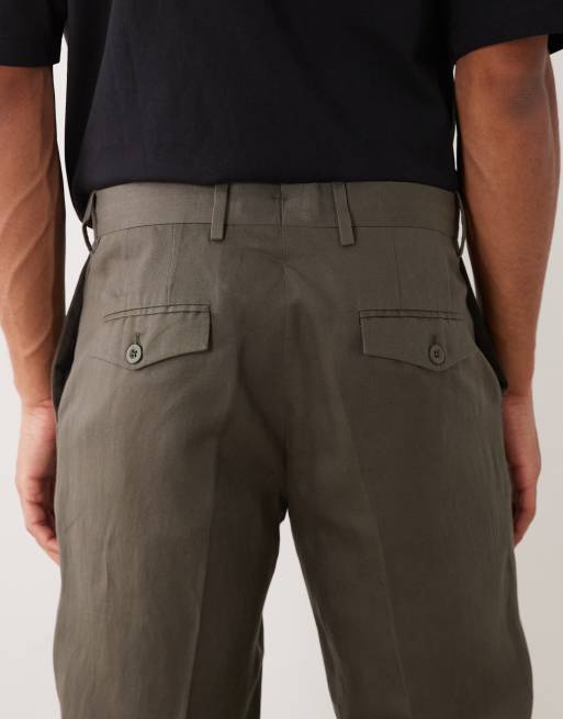 Mango linen  blend tailored trouser in mid brown, 4 of 5